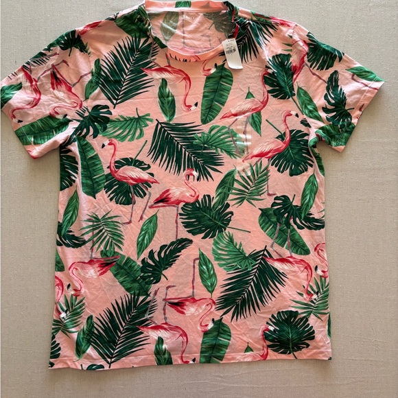 Men Tropical Flamingo Print Pink Shirt - Picture 1 of 3